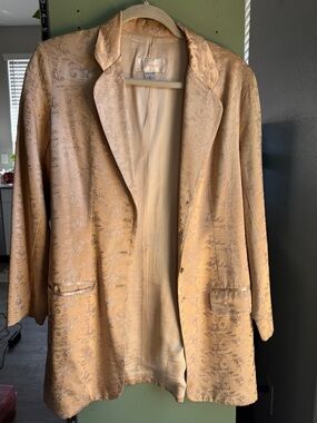 Gold Women's Embroidered Satin Blazer Jacket US 6